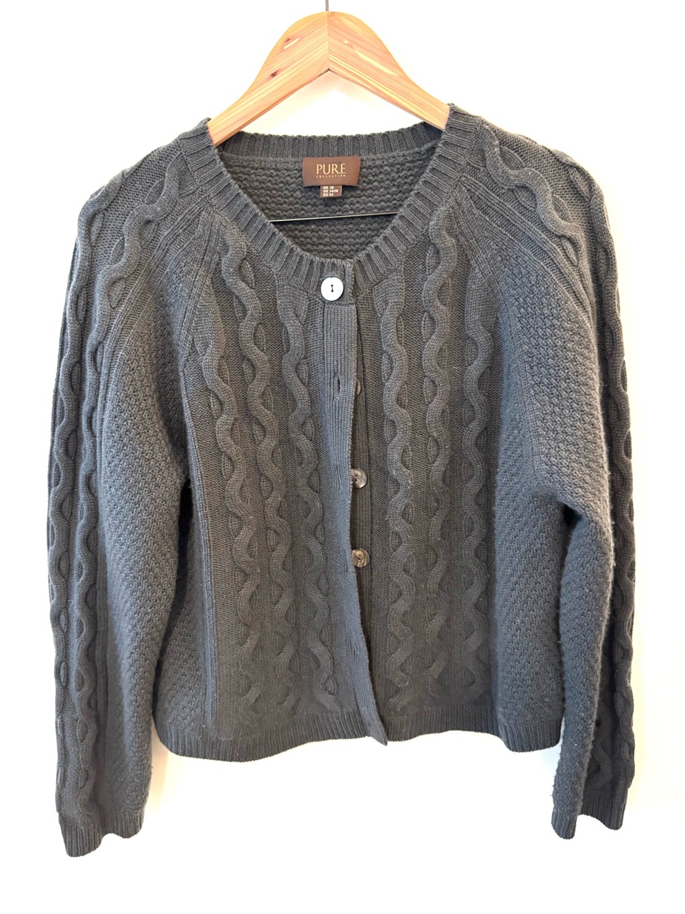 Pure Collection Cashmere Lambswool Cable-Knit Button Cardigan